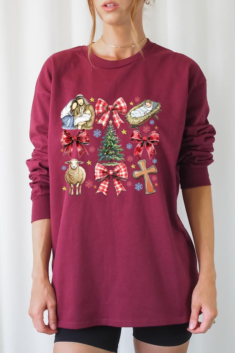 UL240P-E3219 Nativity Scene Christmas Graphic Plus Long Sleeve Tee $17