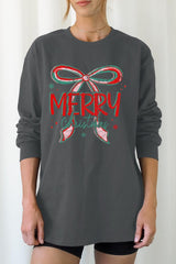 UL240P-E3197 Merry Christmas Bow Graphic Plus Long Sleeve Tee $17