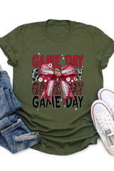 US3001P-E3093 Red Silver Football Game Day Bow Graphic Plus Tee $16