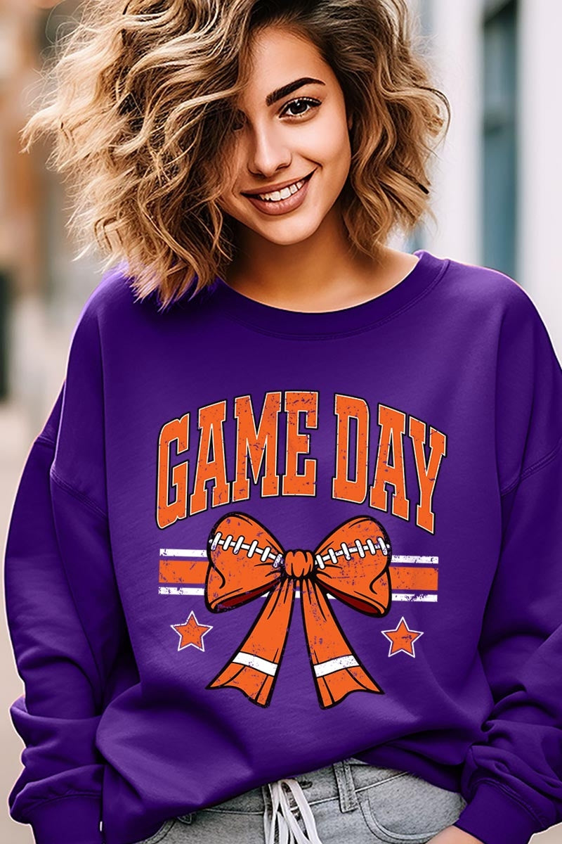 UL180-E3064 Orange Game Day Football Bow Graphic Sweatshirt $20