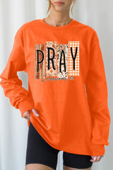UL240-E3166 Pray Fall Christian Graphic Long Sleeve Tee $13.75