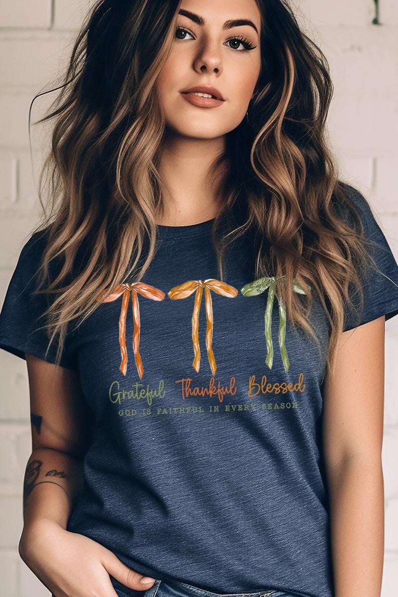 US3001-E3111 Grateful Thankful Blessed Graphic Tee $12.5