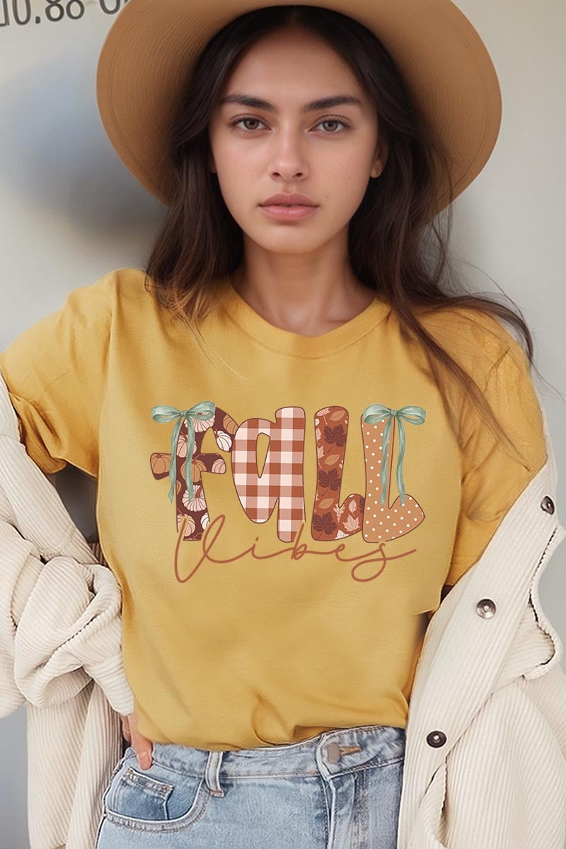 US3001P-E3071 Fall Vibes Rustic Script Graphic Plus Tee $16