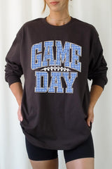UL240-E3130 Blue Gingham Game Day Graphic Long Sleeve Tee $13.75