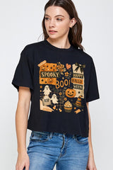 CTS-E3084 Halloween collage Graphic Relaxed Crop Top $11
