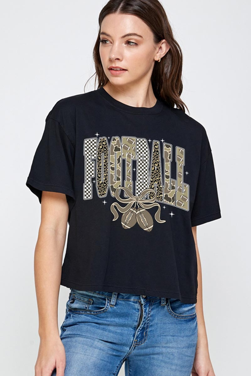 CTS-E3132 Camo Football Graphic Relaxed Crop Top $11