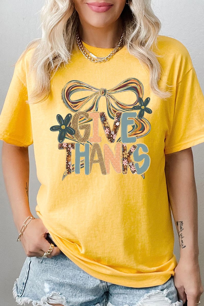 5000-E3154 Give Thanks Bow Graphic Heavy Cotton Tee $9