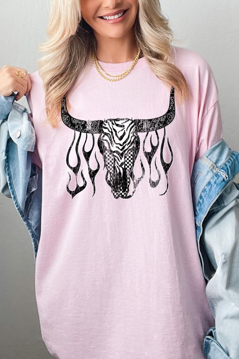 5000-E3176 Western Bullskull Graphic Heavy Cotton Tee $9