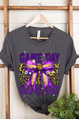 US3001P-E3092 Purple Yellow Football Game Day Bow Plus Tee $16