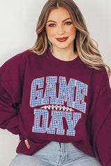 UL180P-E3130 Blue Gingham Game Day Graphic Plus Sweatshirt $25