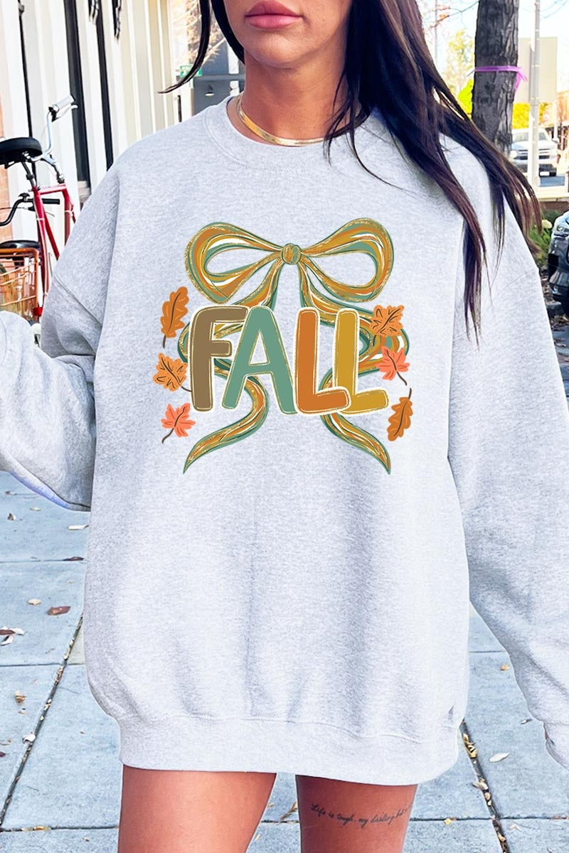 UL180-E3121 Fall Brushstroke Bow Graphic Sweatshirt $20