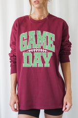 UL240-E3128 Green Gingham Game Day Graphic Long Sleeve Tee $13.75