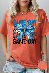 5000-E3089 Blue Silver Football Game Day Bow Heavy Cotton Tee $9