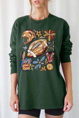 UL240P-E3072 Retro Floral Football Graphic Plus Long Sleeve Tee $17
