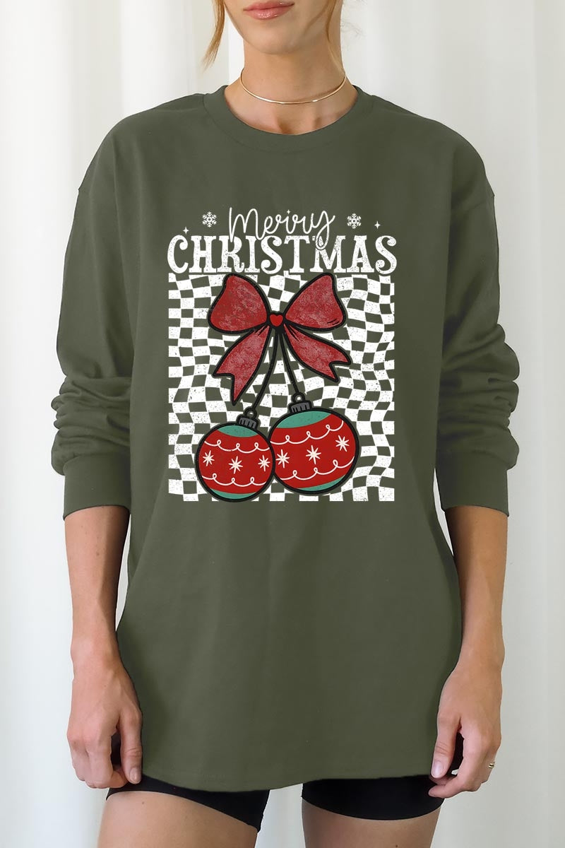 UL240P-E3196 Cherry Ornament Christmas Graphic Plus Long Sleeve Tee $17