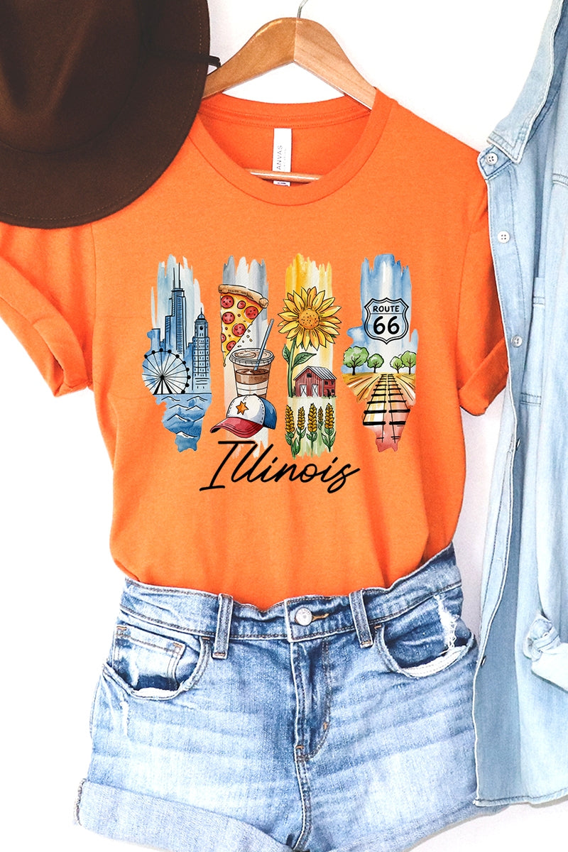 US3001-E3061IL Illinois State Brushstroke Graphic Tee $12.5