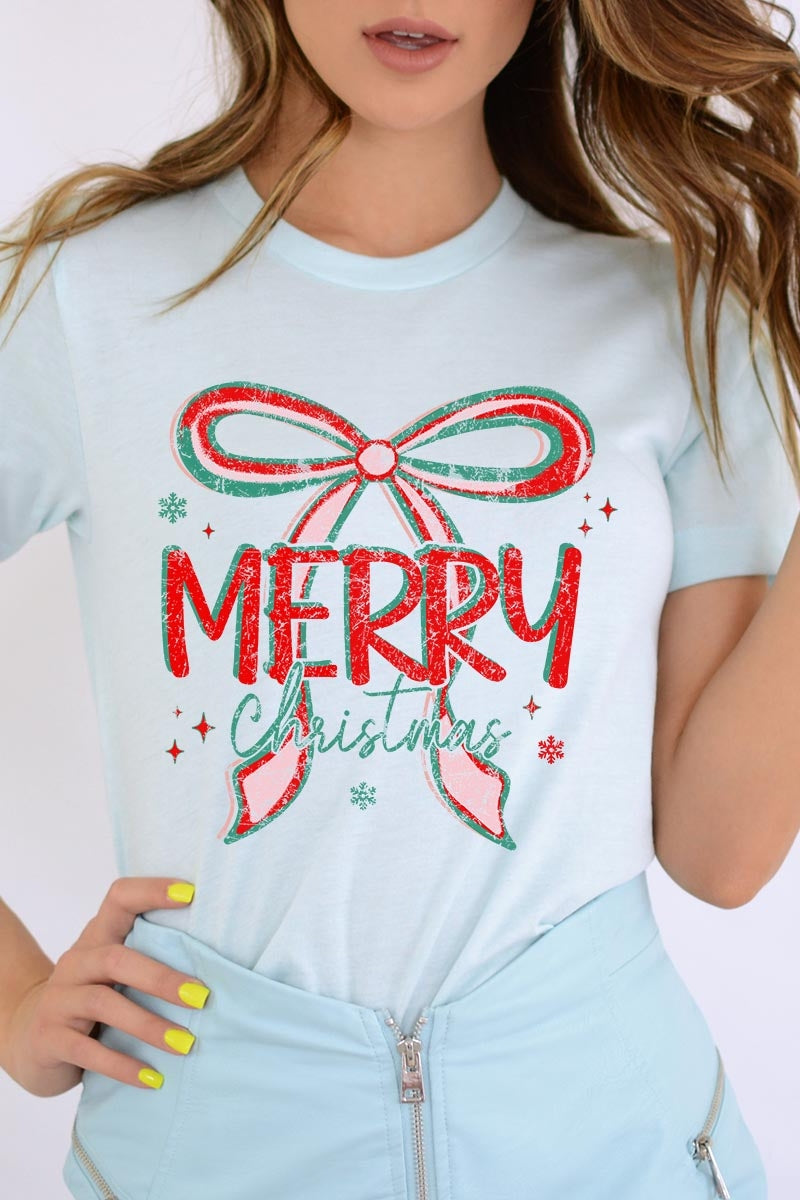 US3001-E3197 Merry Christmas Bow Graphic Tee $12.5