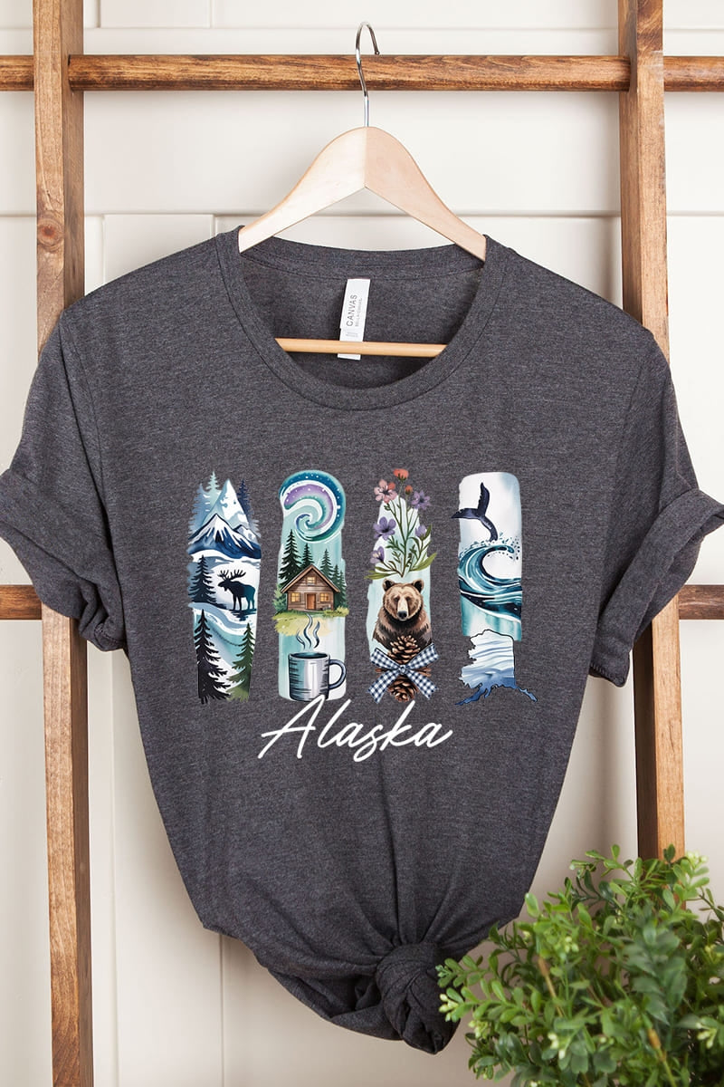 US3001-E3061AK Alaska State Brushstroke Graphic Tee $12.5