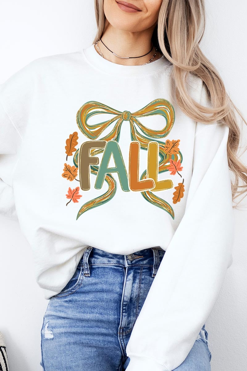 UL180P-E3121 Fall Brushstroke Bow Graphic Plus Sweatshirt $25