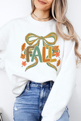 UL180P-E3121 Fall Brushstroke Bow Graphic Plus Sweatshirt $25