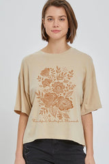 CTS-E3155 Neutral Thanksgiving Graphic Relaxed Crop Top $11