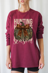 UL240-E3190 Hunting Pumpkin Bow Graphic Long Sleeve Tee $13.75