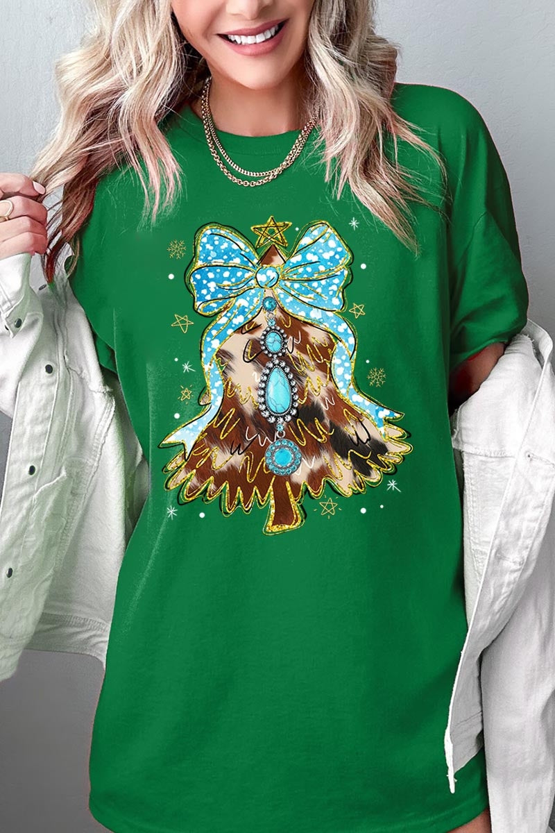 5000-E3184 Turquoise Christmas Tree Graphic Heavy Cotton Tee $9