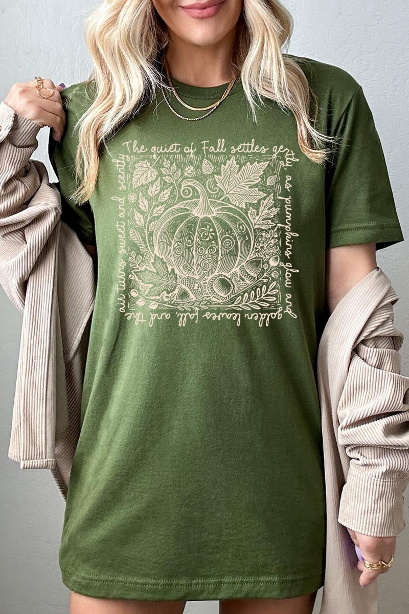 US3001-E3112 Fall Pumpkin Botanical Graphic Tee $12.5