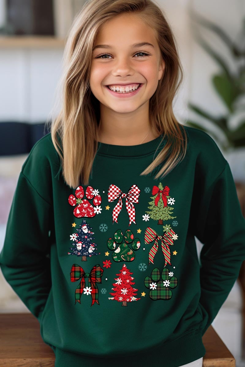 UL180B-E3195Z Christmas Bow Paw Kids Graphic Sweatshirt $20