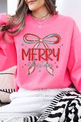 UL180-E3197 Merry Christmas Bow Graphic Sweatshirt $20