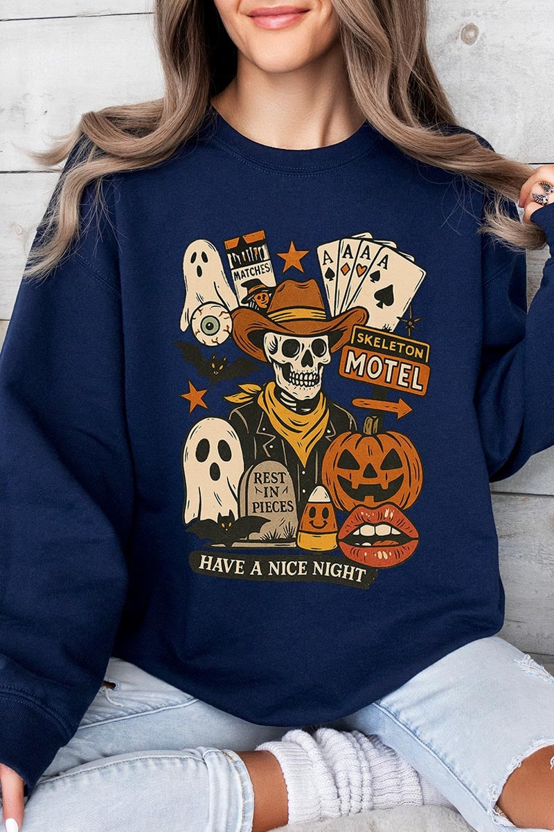 UL180-E3107 Spooky Western Skeleton Graphic Sweatshirt $20