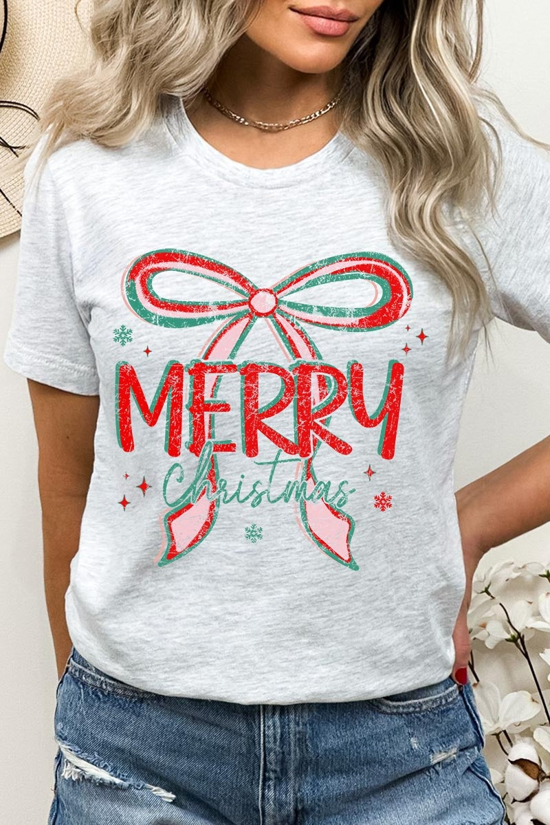 US3001-E3197 Merry Christmas Bow Graphic Tee $12.5