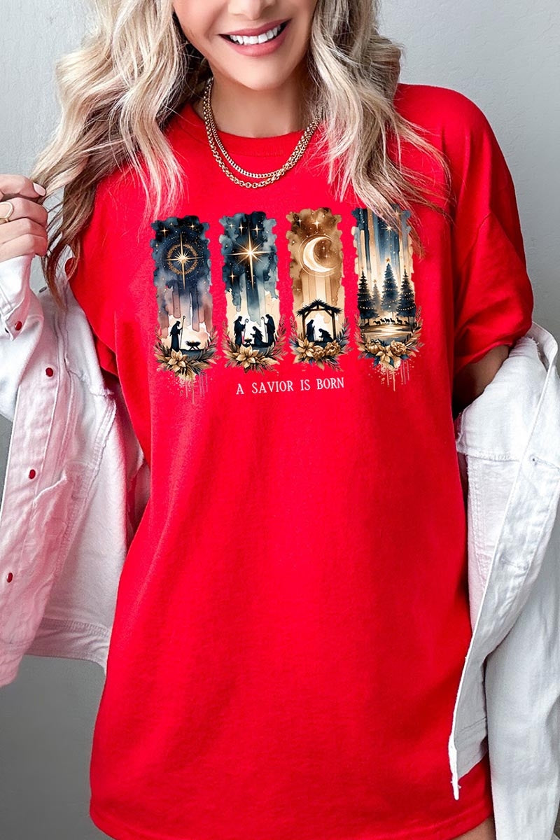 5000P-E3204 Savior Is Born Nativity Graphic Plus Heavy Cotton Tee $12.75