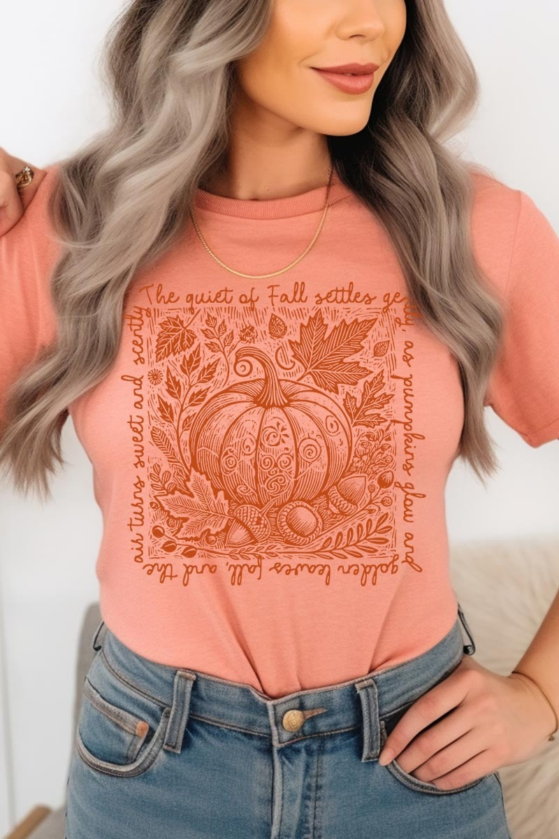 US3001-E3112 Fall Pumpkin Botanical Graphic Tee $12.5