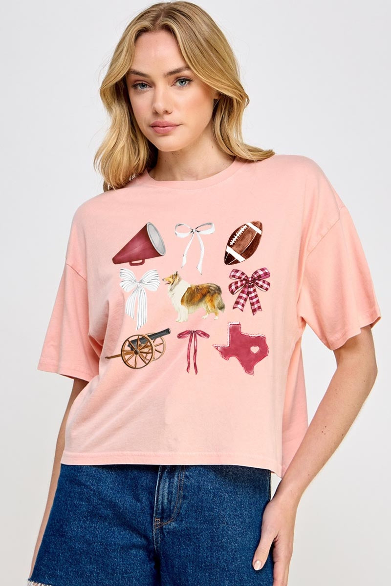 CTS-E3079 Texas Football Graphic Relaxed Crop Top $11