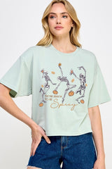 CTS-E3123 Halloween Skeleton Graphic Relaxed Crop Top $11