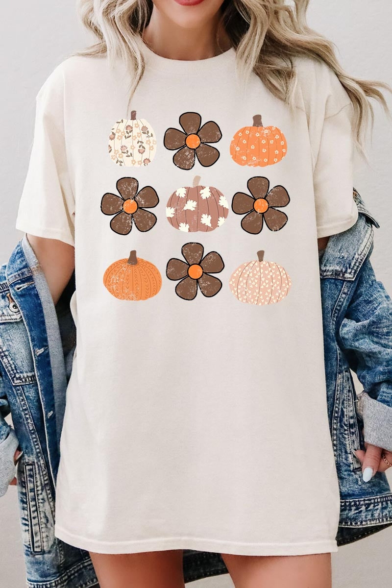 5000-E3117 Pumpkins & Flowers Fall Graphic Heavy Cotton Tee $9