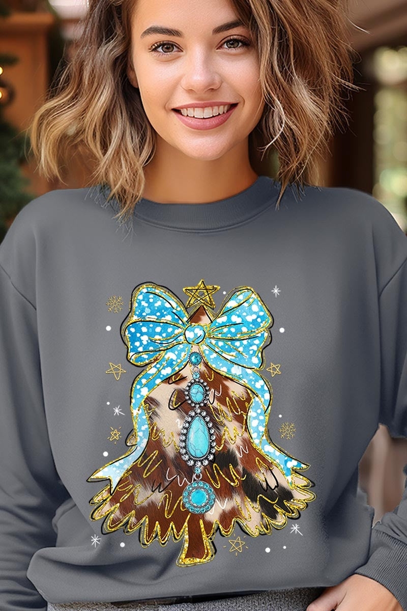 UL180P-E3184 Turquoise Christmas Tree Graphic Plus Sweatshirt $25
