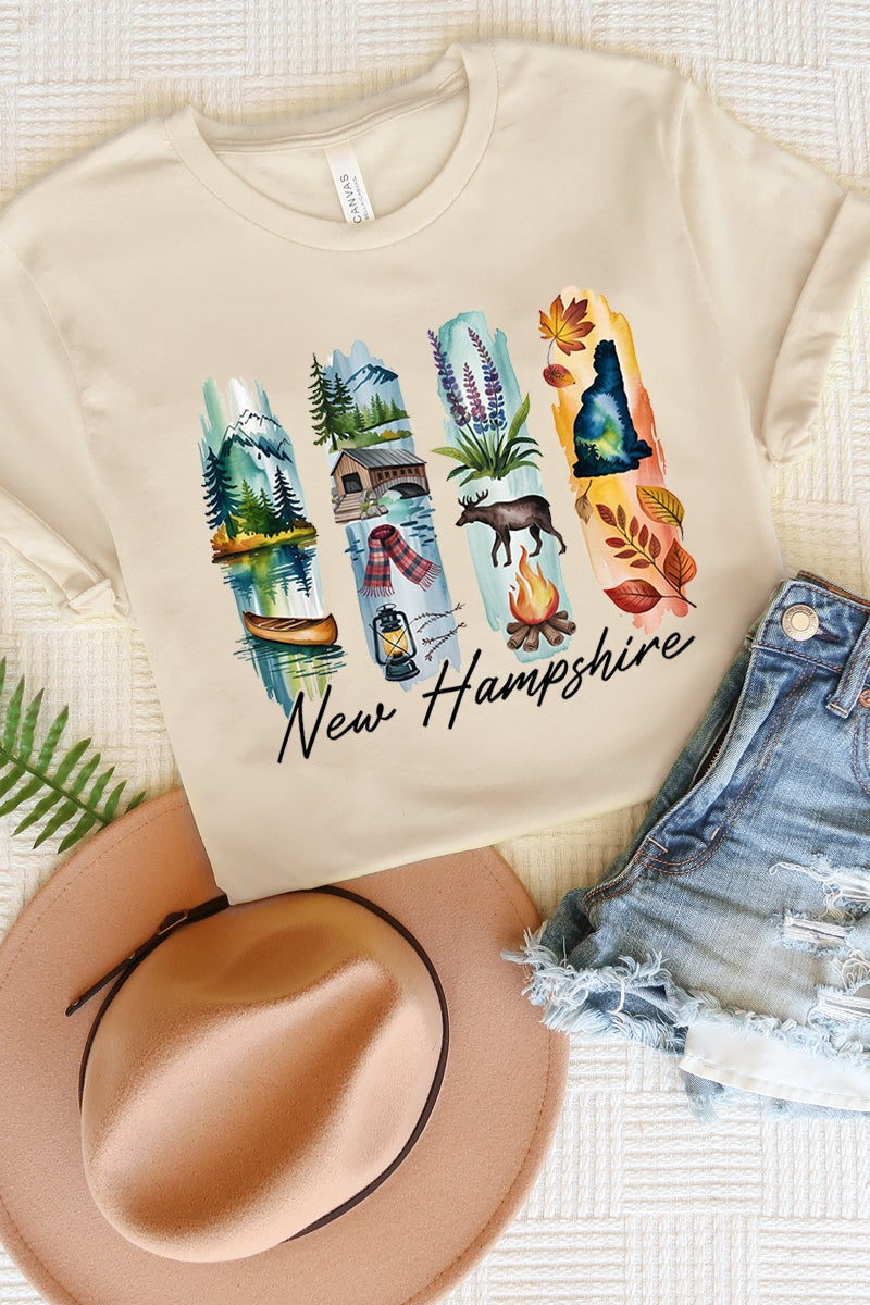 US3001-E3061NH New Hampshire State Brushstroke Graphic Tee $12.5