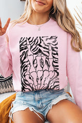 UL180-E3177 Skeleton Hands Zebra Graphic Sweatshirt $20
