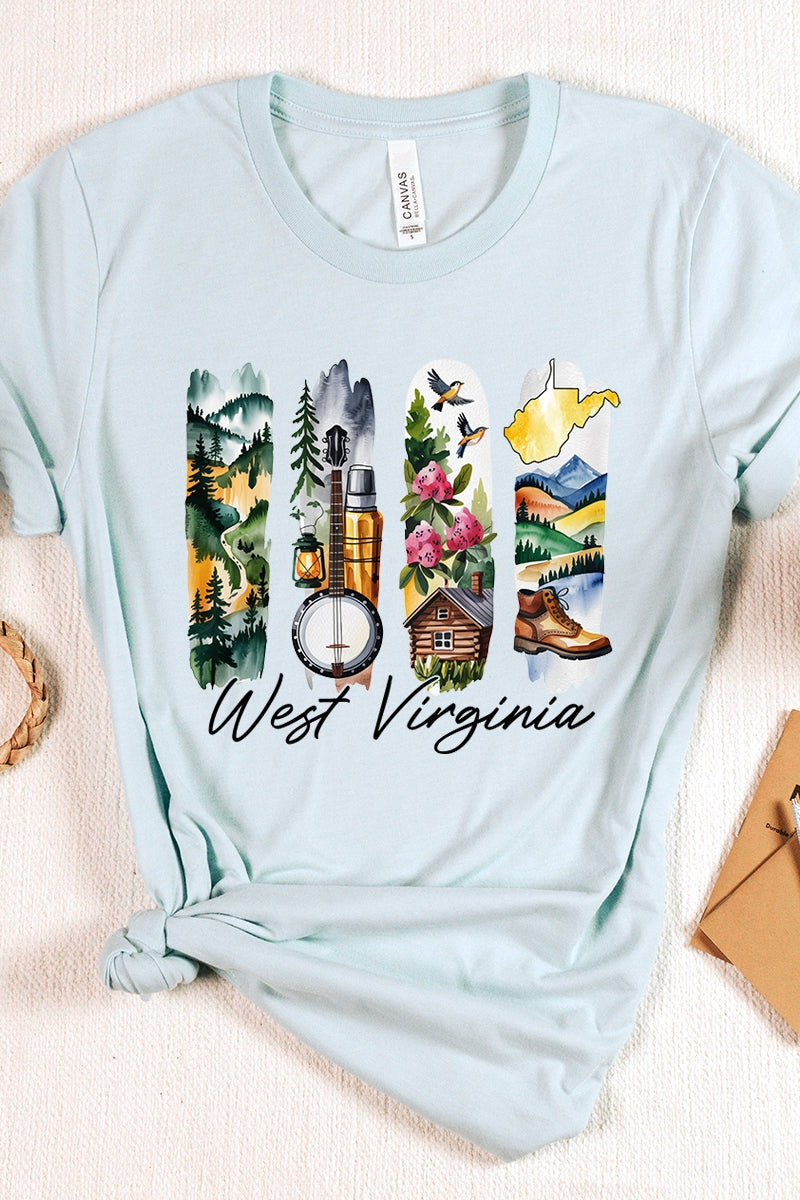 US3001-E3061WV West Virginia State Brushstroke Graphic Tee $12.5