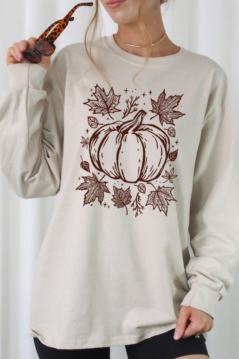 UL240-E3162 Fall Pumpkin Graphic Long Sleeve Tee $13.75