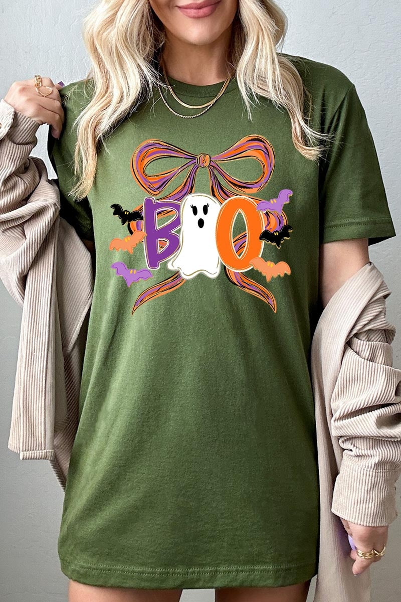 US3001-E3120 Boo Brushstroke Bow Graphic Tee $12.5