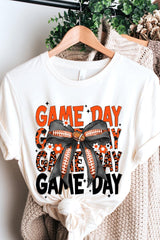 US3001-E3088 Orange Black Football Game Day Bow Graphic Tee $12.5