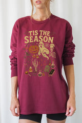 UL240-E3125 Tis The Season Halloween Graphic Long Sleeve Tee $13.75