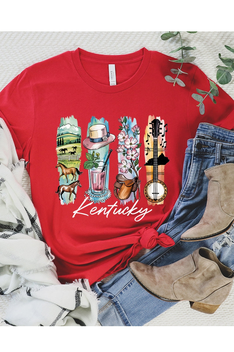 US3001-E3061KY Kentucky State Brushstroke Graphic Tee $12.5
