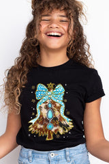 US3001Y-E3184Z Turquoise Christmas Tree Kids Graphic Tee $11