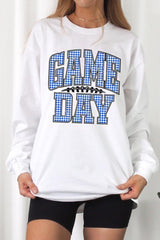 UL240-E3130 Blue Gingham Game Day Graphic Long Sleeve Tee $13.75