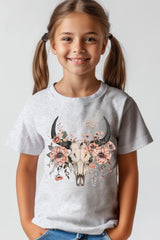 US3001Y-E3113Z Western Skull Floral Kids Graphic Tee $11
