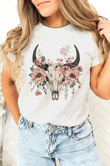US3001P-E3113 Western Skull Floral Graphic Plus Tee $16